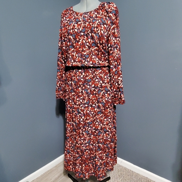 Old Navy Dresses & Skirts - Old Navy Maxi Dress Long Sleeve Pull Over Burgundy Teal Floral Size XL Tall